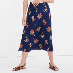 Madewell Silk Atrium Blue Floral Midi Skirt